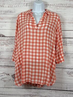 Soft Surroundings Peach Gingham Check Tunic Top
